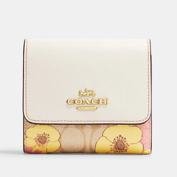 Coach Small Trifold Wallet In Signature Canvas With Floral Cluster Print - Picture 2 of 12